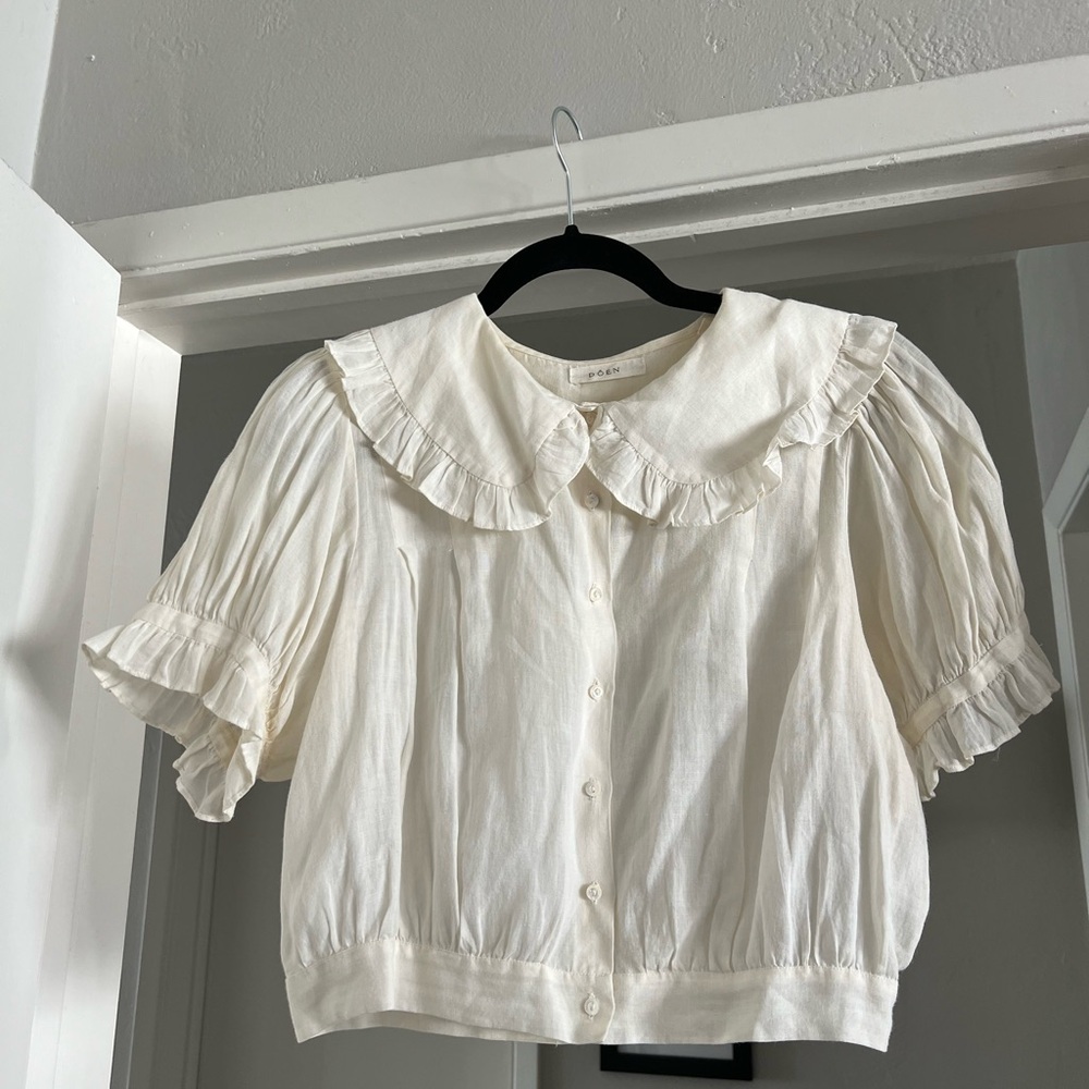 Doen Elegant Cream Ruffled Women's Top - Picture 2 of 7
